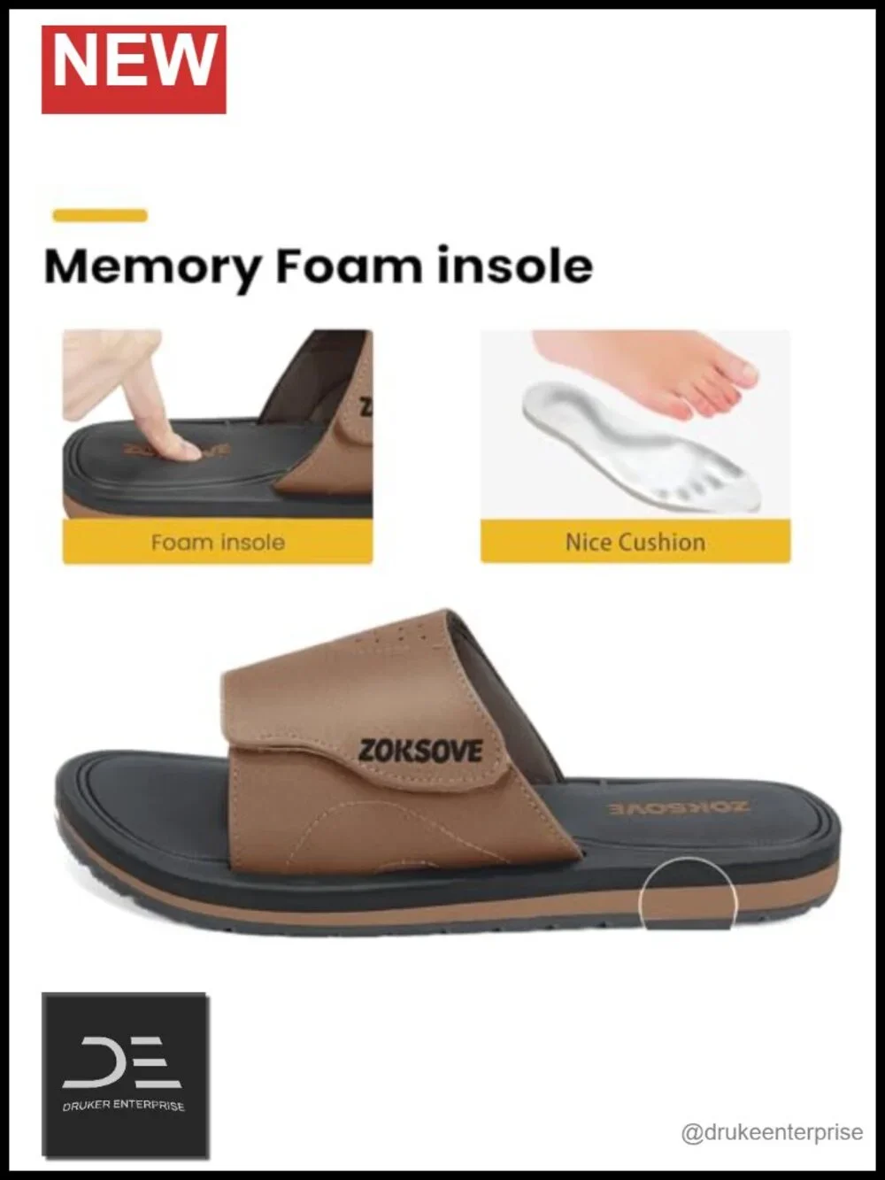 Adjustable Slide Sandals with Memory Foam Insole - Non-Slip Beach Slippers